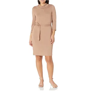 NWT Calvin Klein 3/4 Sleeve Scarf Cowl Neck Belted Midi Dress Small thumbnail 2