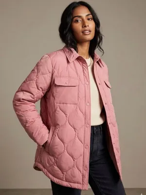 Marine Layer Leslie Puffer Down Quilted Overshirt Jacket Pink Mauve Size S thumbnail 1
