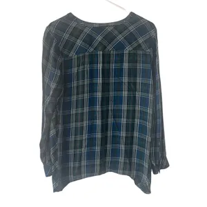 J. Jill‎ Women's Size Small Green Blue Plaid Button Up Blouse thumbnail 4