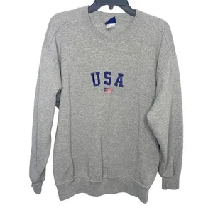 Vintage USA embroidered sweatshirt gray 90s large thumbnail 2