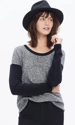 Madewell Chronicle Texture Pullover Sweater Colorblock S Black Gray thumbnail 1
