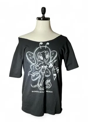 Bichota Official Merch Off Shoulder Graphic TShirt‎ Fairy Bee Design Karol G thumbnail 1