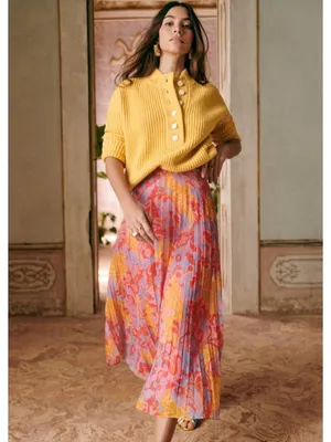 Sézane NWT Dune in Wonderland Print Pleated Chiffon A-line Midi Skirt 36 / US 4 thumbnail 2