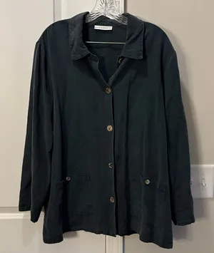 Bryn Walker Long Sleeve Button Up Jacket Size L Black Tencel Pockets Lagenlook thumbnail 1