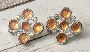 Vintage Clip On Earrings - Dainty Orange Gems - 5/8" thumbnail 1