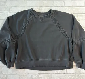 aerie Charcoal Lace-Trim Crewneck Sweatshirt thumbnail 1