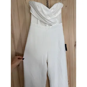NWT Lulus Surely Stunning Ivory Strapless Bustier Jumpsuit Cut Out Elegant Sz S thumbnail 5
