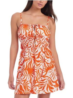 NWT Sanctuary Mini Cover-Up Dress with Front Tie White Sand Orange Multi M thumbnail 1