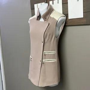 Wilfred Mauve Cream Sleeveless Classic Snap Up Zipper Accents Tunic Vest- XXS thumbnail 2