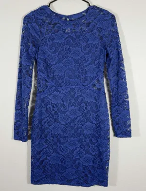 Social‎ Stories Women's Royal Blue Long Sleeve Lace Mini Dress Formal Size Small thumbnail 1