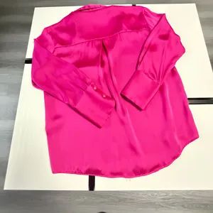 Zara Hot Pink Satin Button-Down Blouse Wide Cuffs Size Medium🎀 thumbnail 15