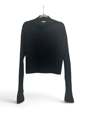 Frank And Oak Black Ribbed Cropped Wool Blend Sweater – Size Medium thumbnail 2