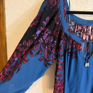 Free People Blouse Blue S Womens Floral Boho Peasant Top thumbnail 8