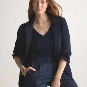 Quince‎ Women's Navy Organic Cotton Knit Blazer Size Small EUC thumbnail 3