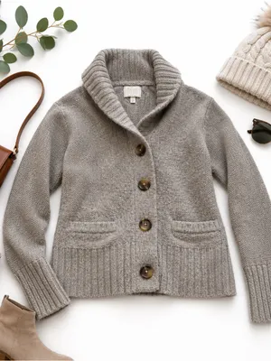 Aerie Wool Blend Shawl Collar Button Front Cardigan Gray Sweater Small in GUC thumbnail 4