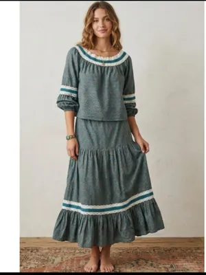 Luna Moon Blue Patterned Skirt with Lace Trim – Size Medium (NWT) thumbnail 2