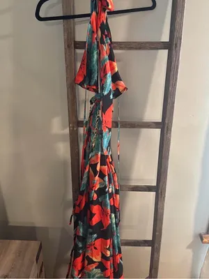Women's Floral Print Chain Decor Split Thigh Tie Back Cami Dress thumbnail 5