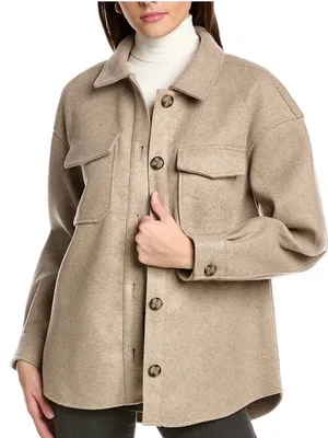 Avec Les Filles Oat Melange Boyfriend Shacket Jacket Beige M thumbnail 1