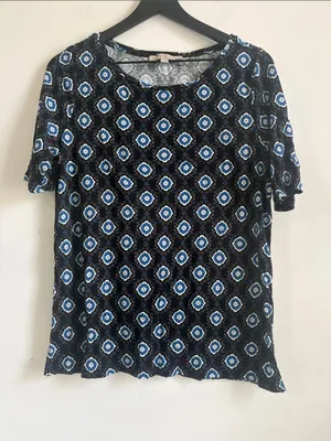 Loft Black Short-Sleeve Tee with Blue and White Medallion Pattern thumbnail 1