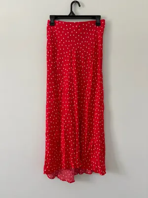 Anthropologie Maeve Gemma Printed Red White Bias Cut Polka Dot Maxi Skirt XS thumbnail 2