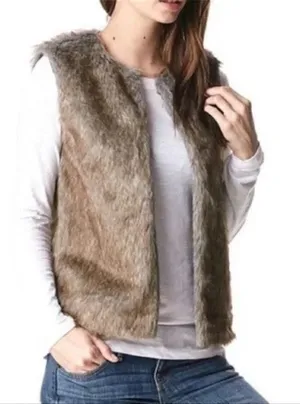 NWT Glamsia Faux Fur Vest in Tan/Brown Size XL thumbnail 1