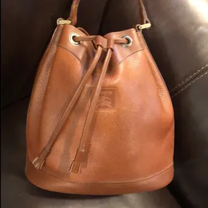 BURBERRYS Brown Leather Drawstring Bucket Bag Nova Check Lining VINTAGE thumbnail 13