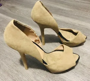 Zara Basic Open Toe Neutral Suede Stiletto Heels Size 40/ 9.5 thumbnail 2