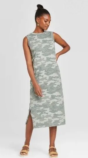 Universal Threads green camo shift midi dress thumbnail 1