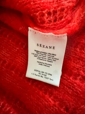 SEZANE Bright Red Mohair Merino Wool Knit Ruffle High Neck Sweater Loris Jumper thumbnail 12