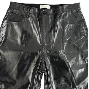 EUC Abercrombie & Fitch Faux Leather 90s Straight Ultra High Rise Pants Black 16 thumbnail 4