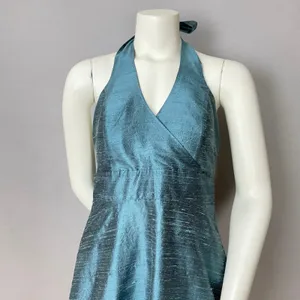 Lula‎ Kate Silk Dupioni Dress Teal Halter Neck Cocktail Size 8 Fit and Flare Zip thumbnail 4