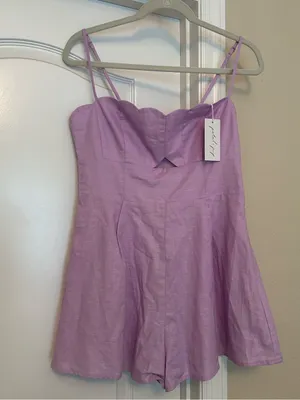 Petal & Pup Rycee Cutout Linen & Cotton Romper Scallop Sweetheart Neckline thumbnail 2
