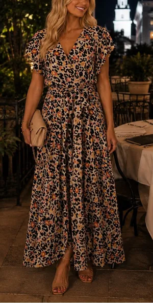 Hutch Wrap Animal Floral Print Flutter Sleeve Dress Small thumbnail 1