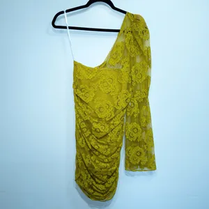 For Love & Lemons Yellow Tiana Lace One Shoulder Mini Dress Size Medium NWT thumbnail 6