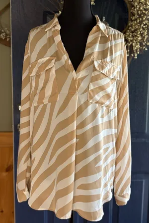 Ann Taylor Tan and White Zebra Print Blouse thumbnail 1