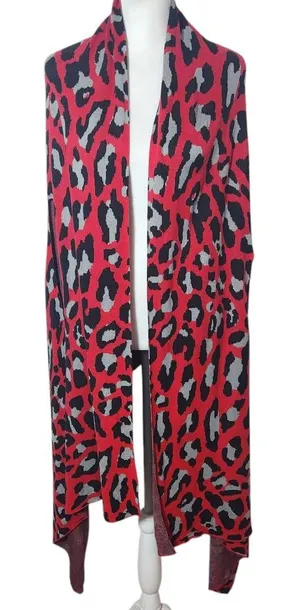 Colleen Lopez Red Leopard Print Open Front Shrug Size XL/1X Red Leopard Cardigan thumbnail 1