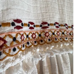 Topshop Ivory Embroidered Boho Peasant Blouse Babydoll Fringe Top US 12 thumbnail 10