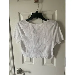 BP White short sleeve crop top textured with simple knit pattern. A15 thumbnail 3