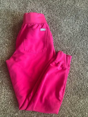 Figs Girls Bright Hot Pink Jogger Sweatpants with Navy Drawstring thumbnail 3