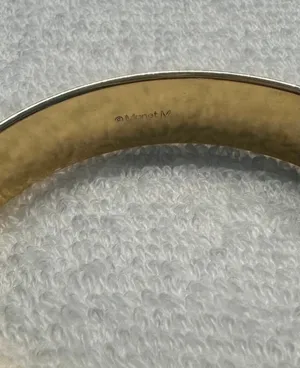 Vintage Signed Monet Brushed Gold Tone Bangle Bracelet thumbnail 4