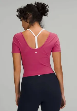 lululemon athletica Women’s Pink Cropped Scoop Neck Stretch Slim Tee Size 4 thumbnail 2
