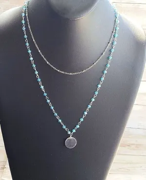 Silver Tone & Blue Two Strand Necklace thumbnail 1