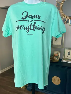 “Jesus over Everything” Aqua Tee Shirt Blue Size M thumbnail 1