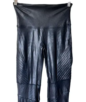 Spanx XL Black Faux Leather Moto shaping slimming Leggings Pull On Pants thumbnail 7