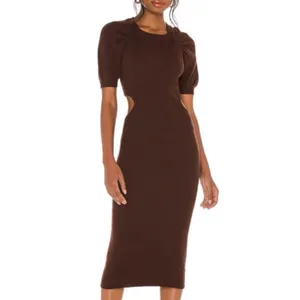 Revolve LPA Clementine Dress in Chocolate Brown knit cutout midi thumbnail 3
