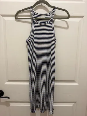 Madewell Navy Blue & Ivory Striped Racerback Sleeveless 90’s Mini Swing Dress XS thumbnail 3