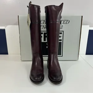 Frye Jayden Button Tall Leather Riding Boots in Bordeaux New in Box Size 8M thumbnail 3