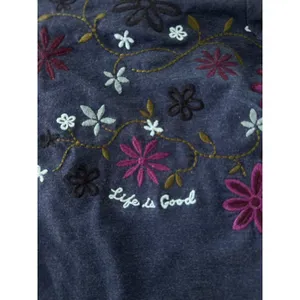 Life‎ Is Good Sweatshirt Womens M Blue Floral Embroidered Pullover Boho Lounge thumbnail 6