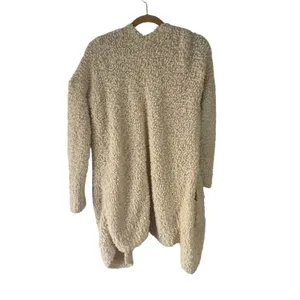 London Kaye Women's Size Small Cream Sherpa Open Front Pocket‎ Cardigan Sweater thumbnail 6