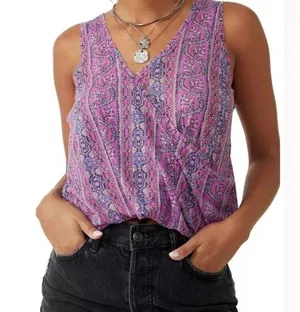 Free People We the Free Your Twisted Tee Printed Tank V-neck; elastic waist M thumbnail 1